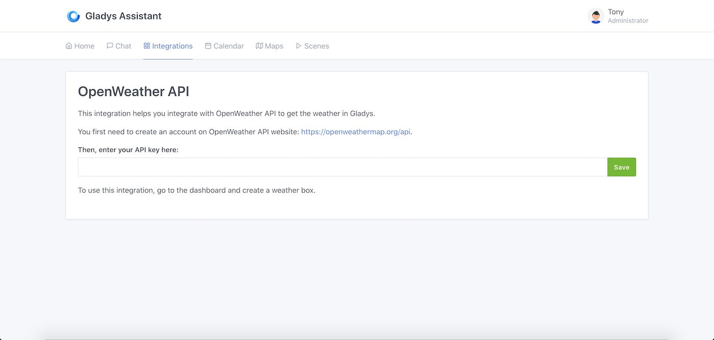 Add OpenWeather API key in Gladys Assistant