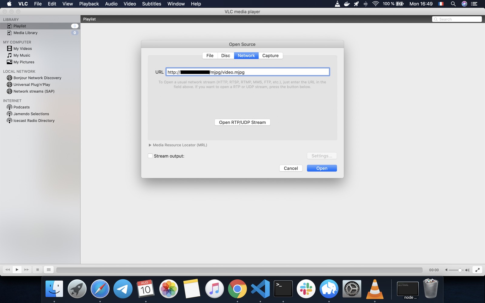 VLC open a network stream