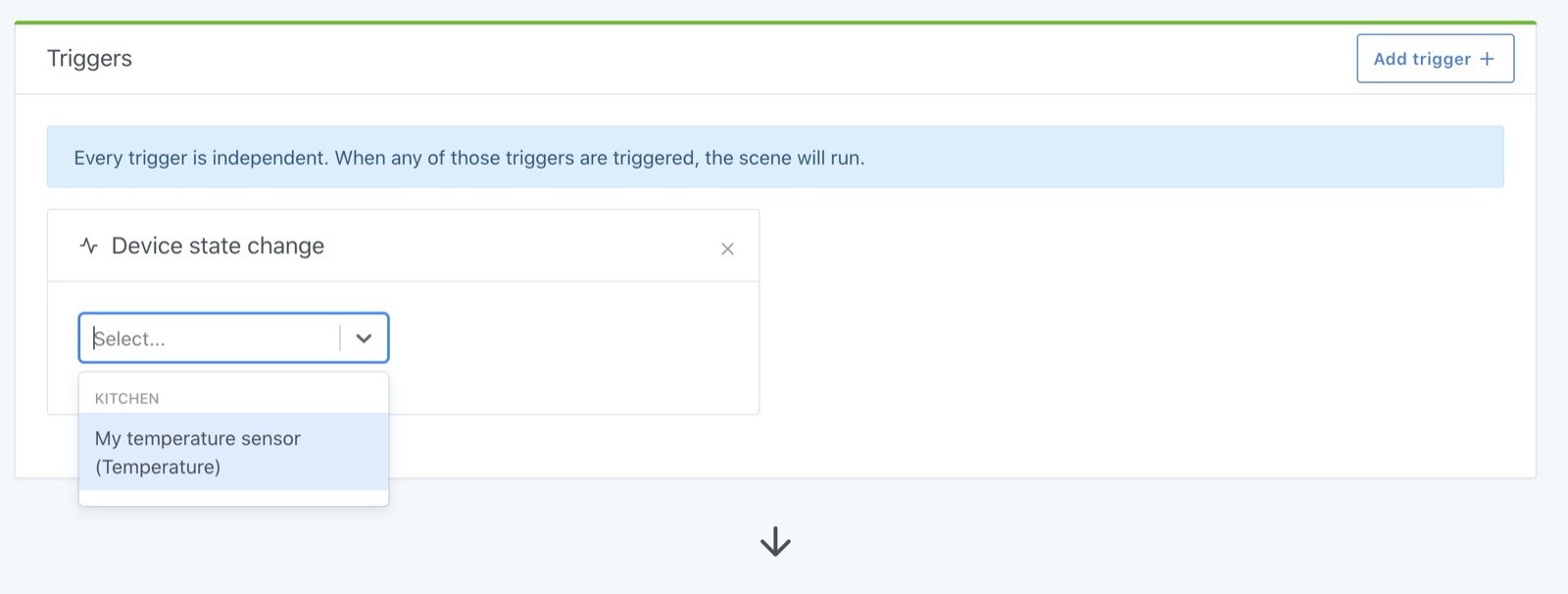 Trigger a scene when a device&#39;s state changes