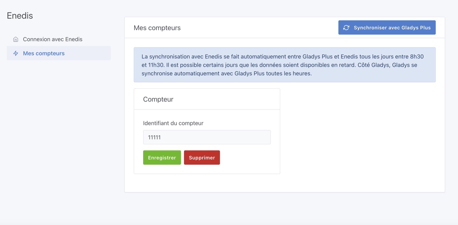 Enedis Gladys integration, my meters