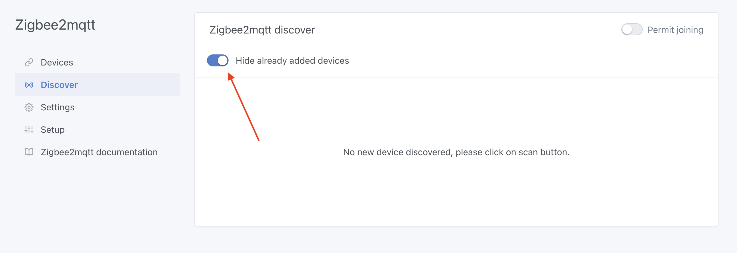 Zigbee2mqtt hide devices already added