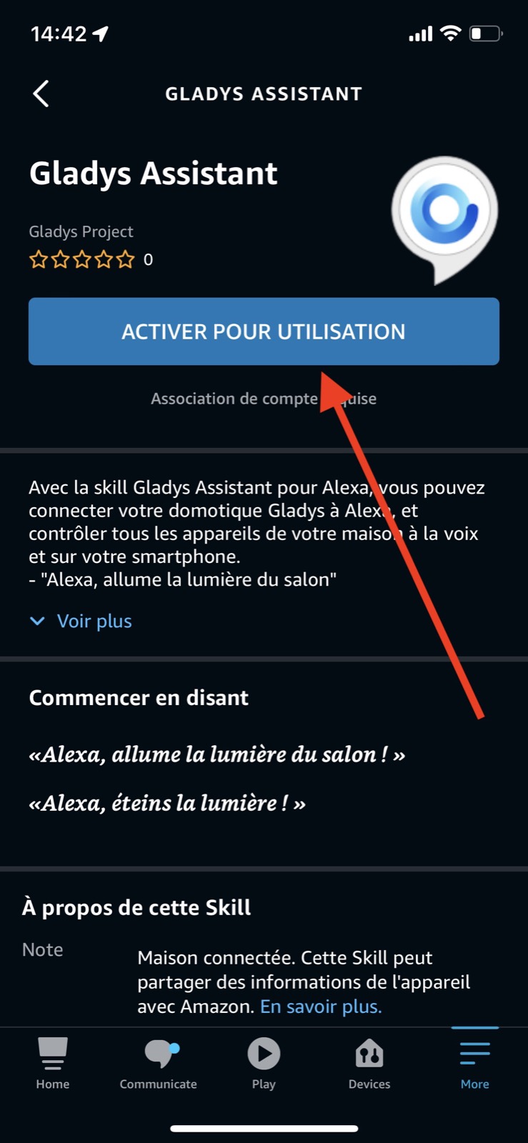 Intégration Alexa dans Gladys