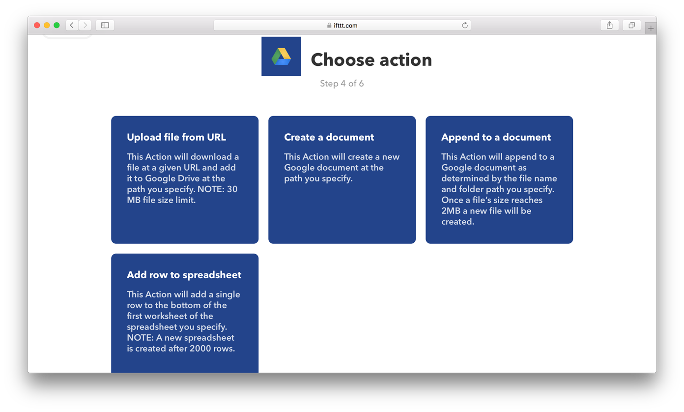 Add row to spreadsheet IFTTT