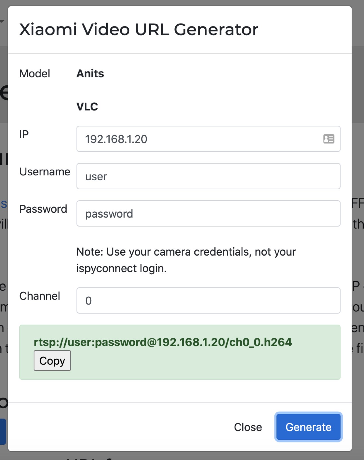 Générateur flux RTSP iSpyConnect