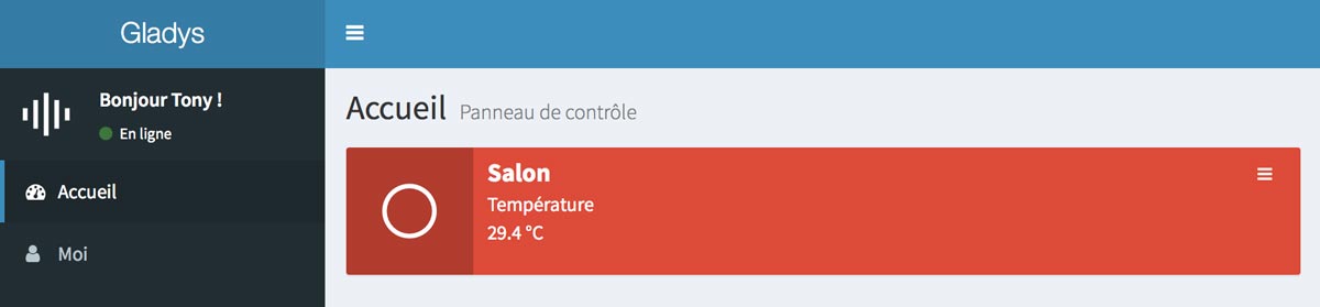 Dashboard Gladys temperature