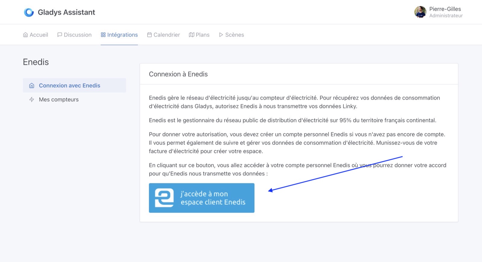 Intégration Enedis Gladys consentement