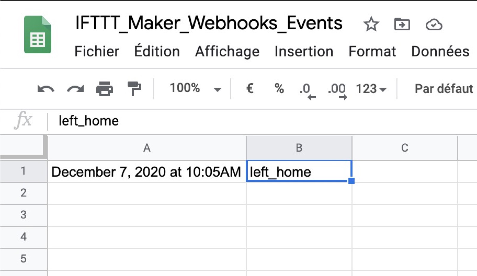 Résultat dans Google Sheet