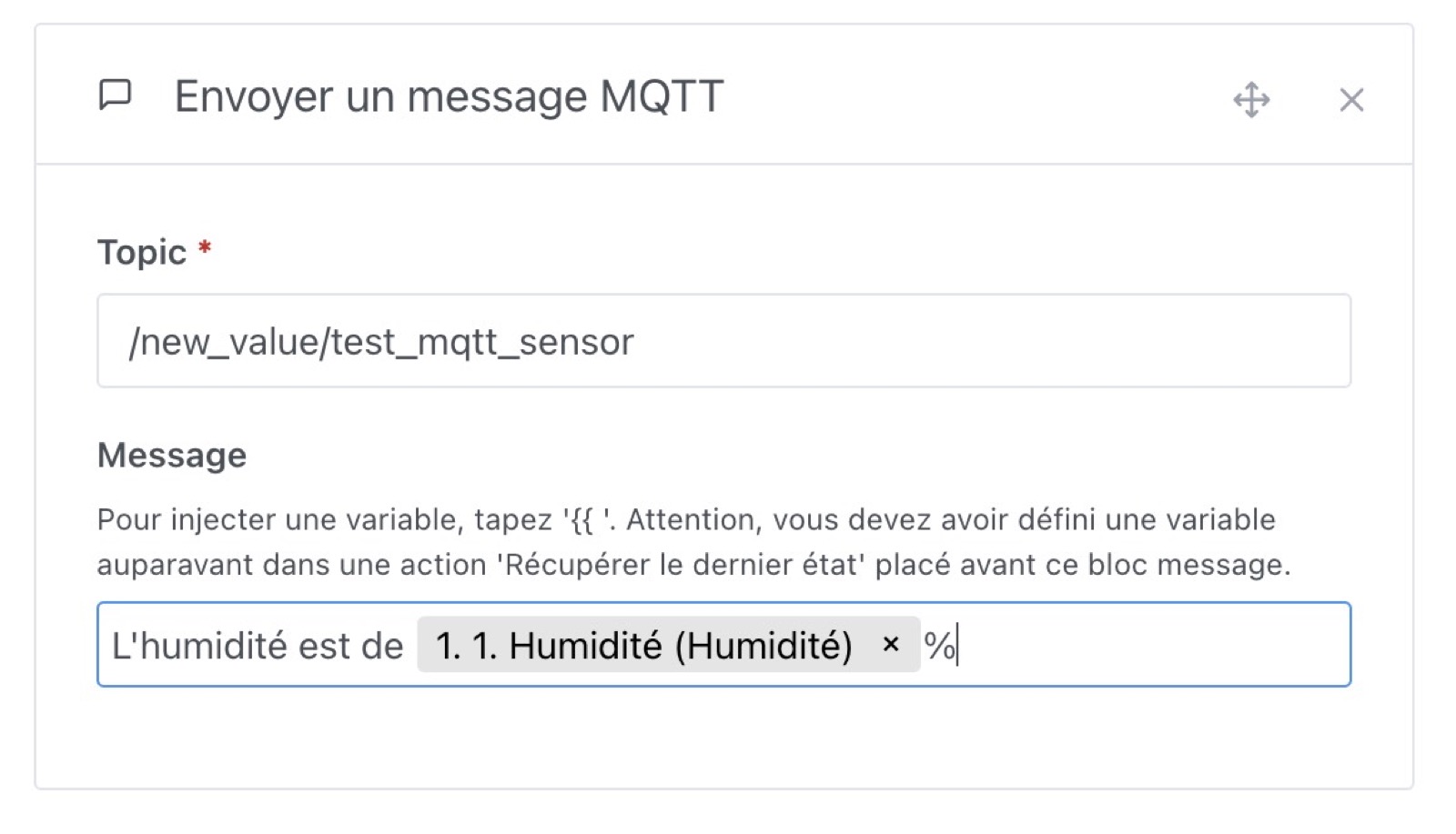 Envoyer un message MQTT dans les scènes