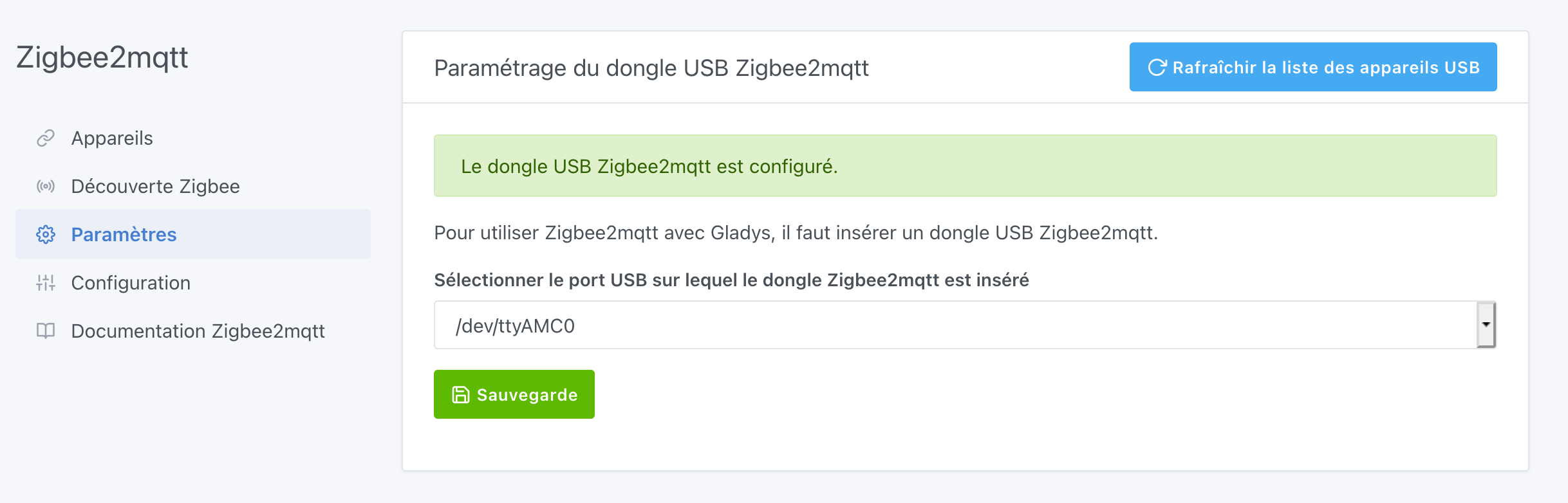 Paramètrage dongle USB