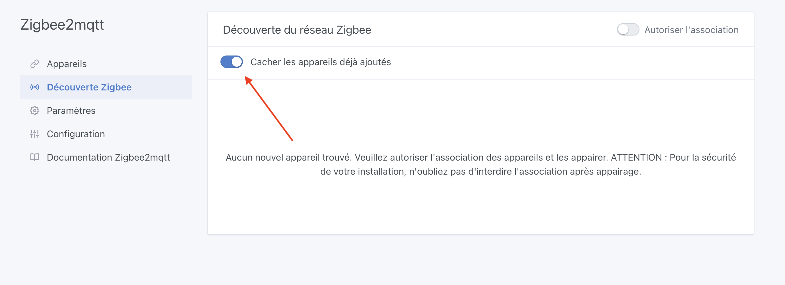 Zigbee2mqtt masquer les appareils déjà ajoutés